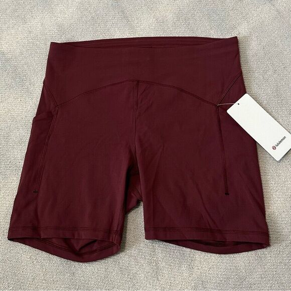 Lululemon Power Thru High Rise Shorts Size 12 NWT Red Merlot Pockets - Picture 1 of 9